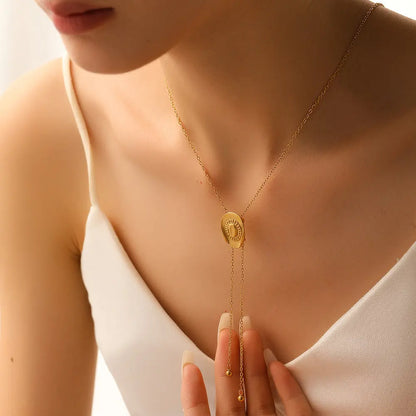 Pull Sweater Chain Titanium Steel Hat Steel Ball Tassel Pull Necklace Ornament gomuto.com