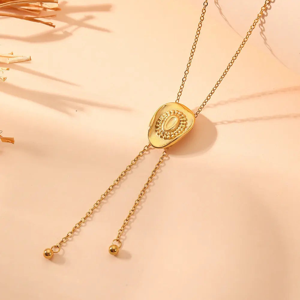 Pull Sweater Chain Titanium Steel Hat Steel Ball Tassel Pull Necklace Ornament gomuto.com
