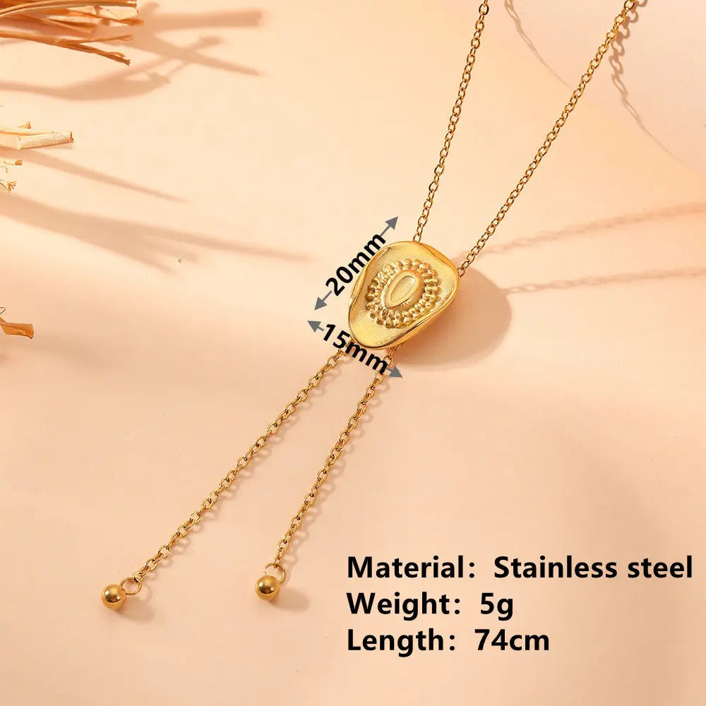 Pull Sweater Chain Titanium Steel Hat Steel Ball Tassel Pull Necklace Ornament gomuto.com