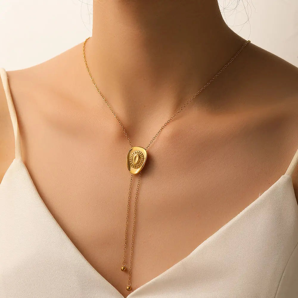 Pull Sweater Chain Titanium Steel Hat Steel Ball Tassel Pull Necklace Ornament gomuto.com