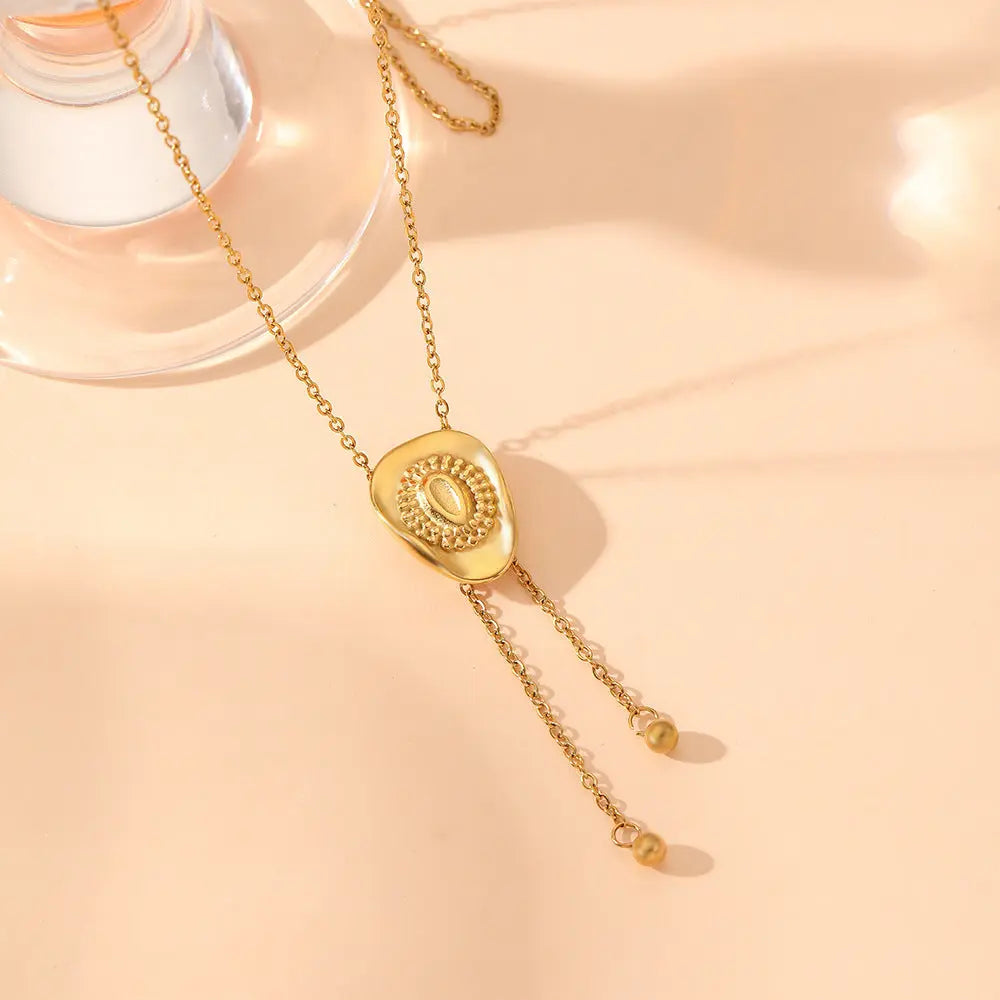 Pull Sweater Chain Titanium Steel Hat Steel Ball Tassel Pull Necklace Ornament gomuto.com