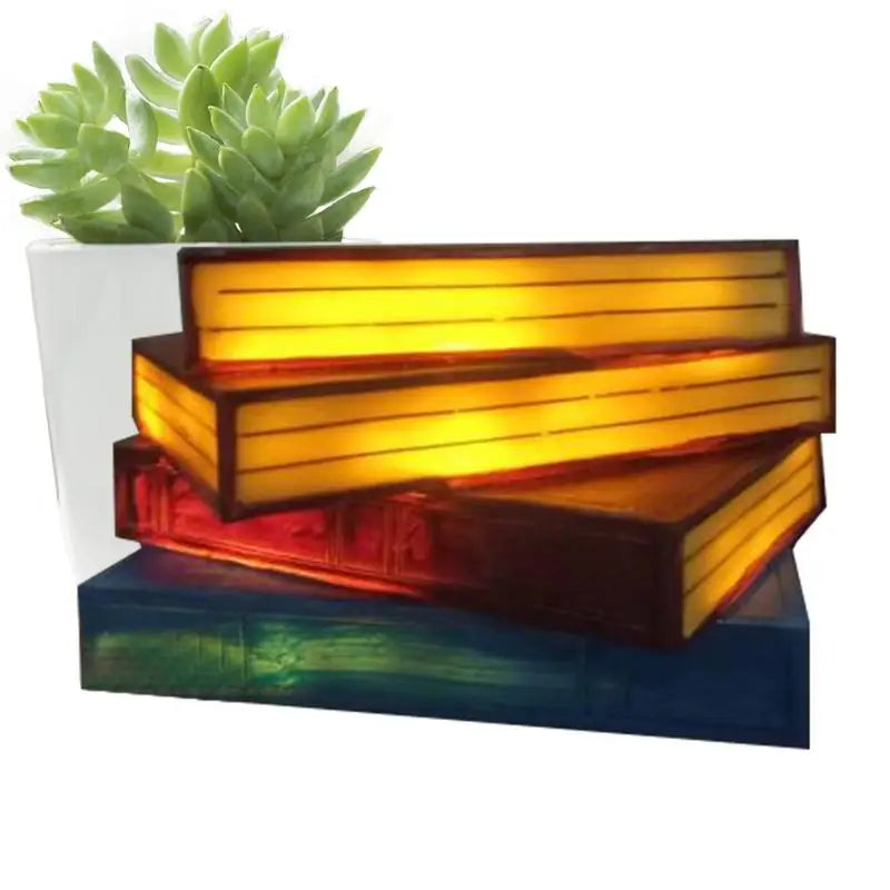 Creative Folding Book Night Light - Colorful Table Ornament Lamp, Stained Stacked Books Design