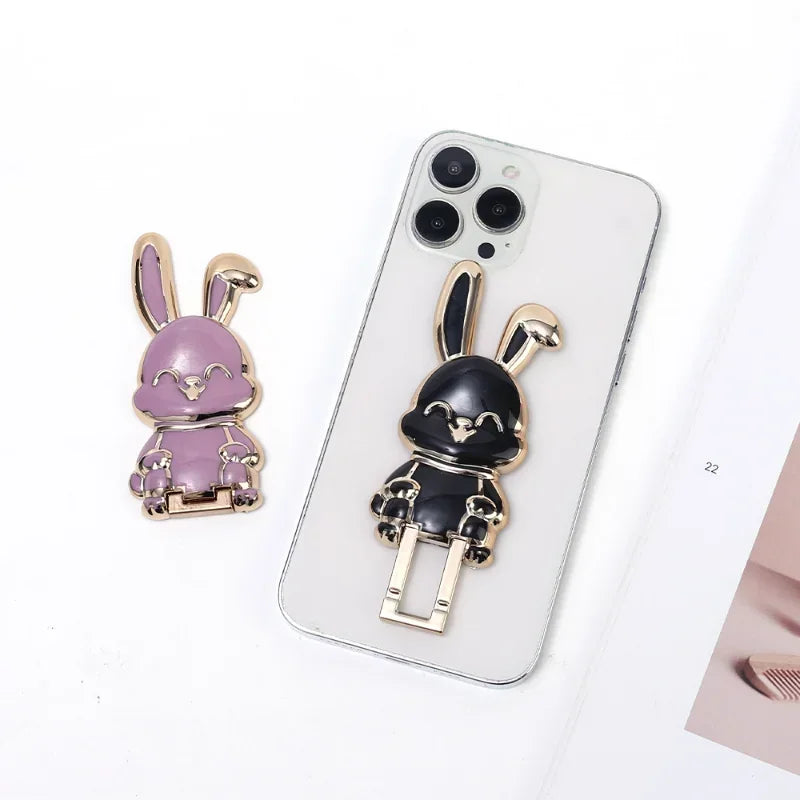 Cartoon Rabbit Phone Case Bracket - Electroplated, Foldable, Ultra-Thin Mobile and Tablet Stand