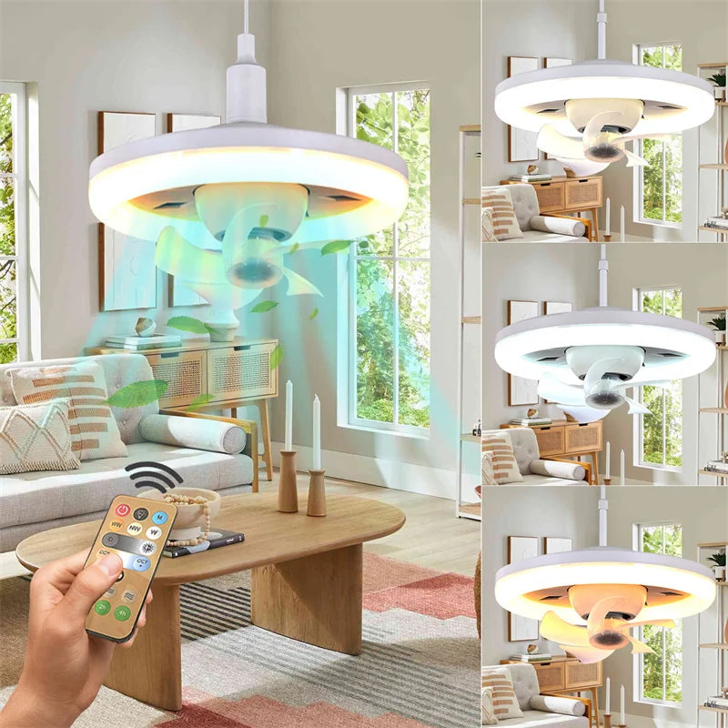 360° Swing Head Ceiling Fan Light with Remote Control - Adjustable LED Chandelier, E27, for Living Room (85V-265V)