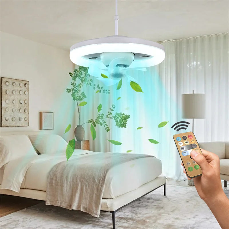 360° Swing Head Ceiling Fan Light with Remote Control - Adjustable LED Chandelier, E27, for Living Room (85V-265V)