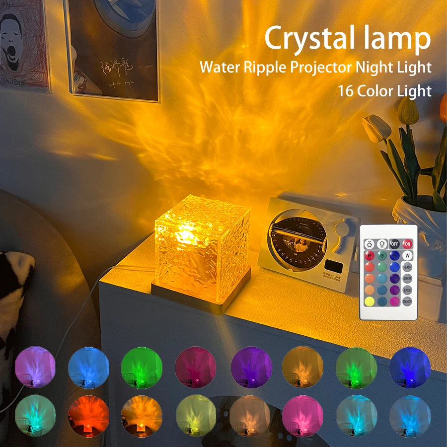 Stress Relief Lamp - Qrismora Northern Lights & Water Ripple Projector - 16-Color Ceiling Ambiance with Ocean Wave & Sunset Light Effects, Remote Controlled | Ideal for Home Decor, Relaxation & Gifts