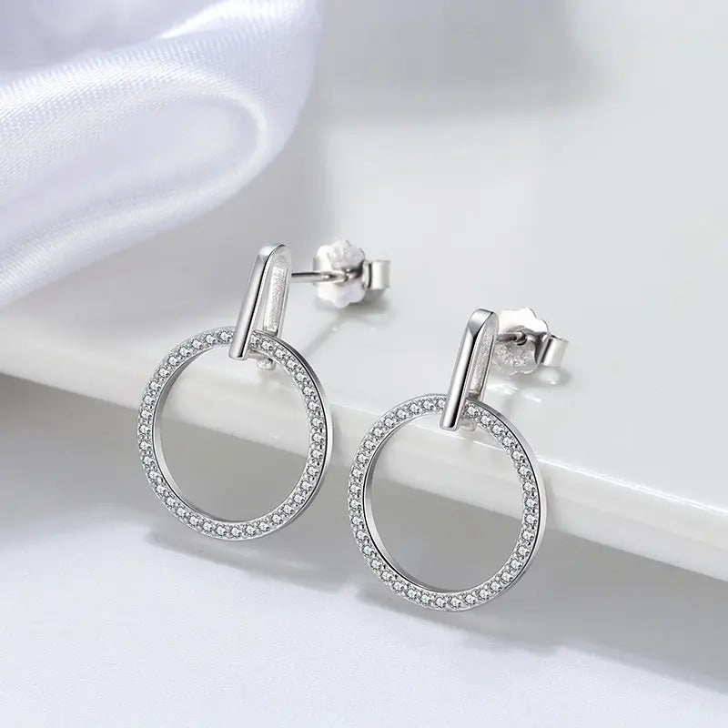 S925 Sterling Silver Diamond Stud Earrings Hollow Circle gomuto.com