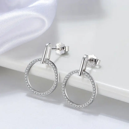S925 Sterling Silver Diamond Stud Earrings Hollow Circle gomuto.com