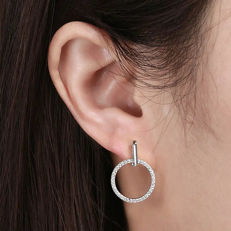 S925 Sterling Silver Diamond Stud Earrings Hollow Circle gomuto.com