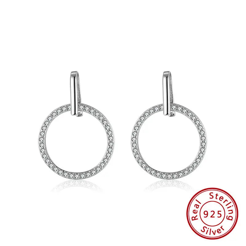 S925 Sterling Silver Diamond Stud Earrings Hollow Circle gomuto.com