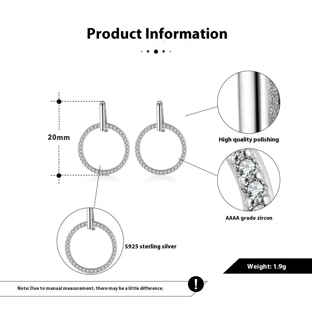 S925 Sterling Silver Diamond Stud Earrings Hollow Circle gomuto.com