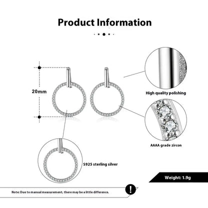S925 Sterling Silver Diamond Stud Earrings Hollow Circle gomuto.com