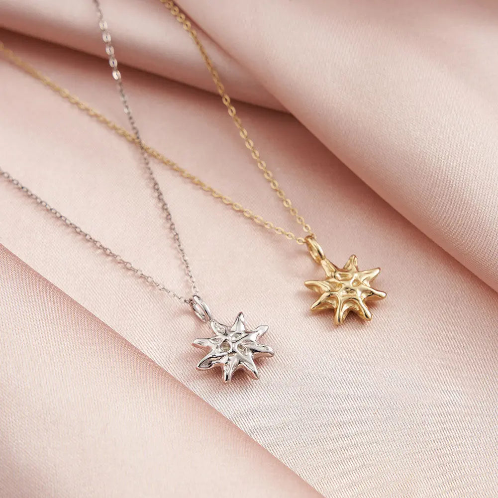 S925 Sterling Silver Hammered Star Pendant Necklace 14K Gold Plated Chain gomuto.com