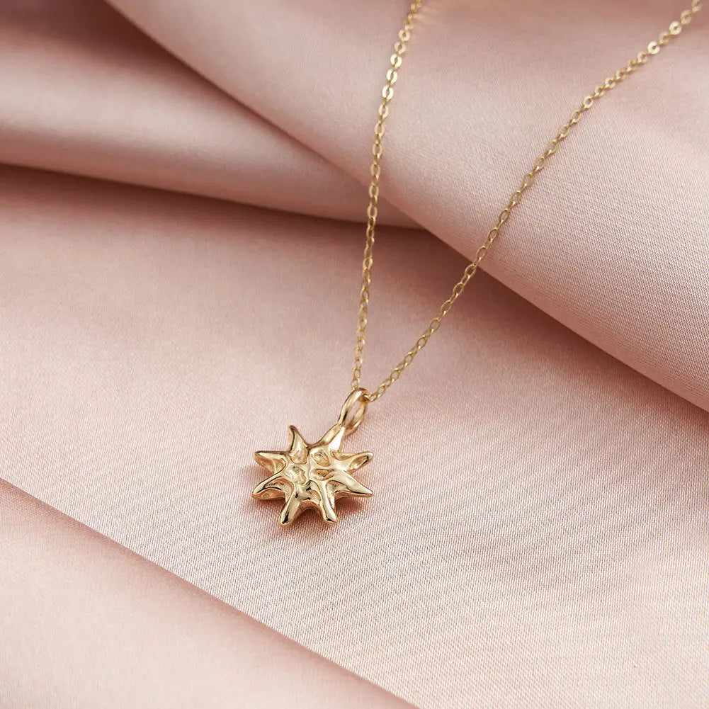 S925 Sterling Silver Hammered Star Pendant Necklace 14K Gold Plated Chain gomuto.com