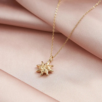 S925 Sterling Silver Hammered Star Pendant Necklace 14K Gold Plated Chain gomuto.com