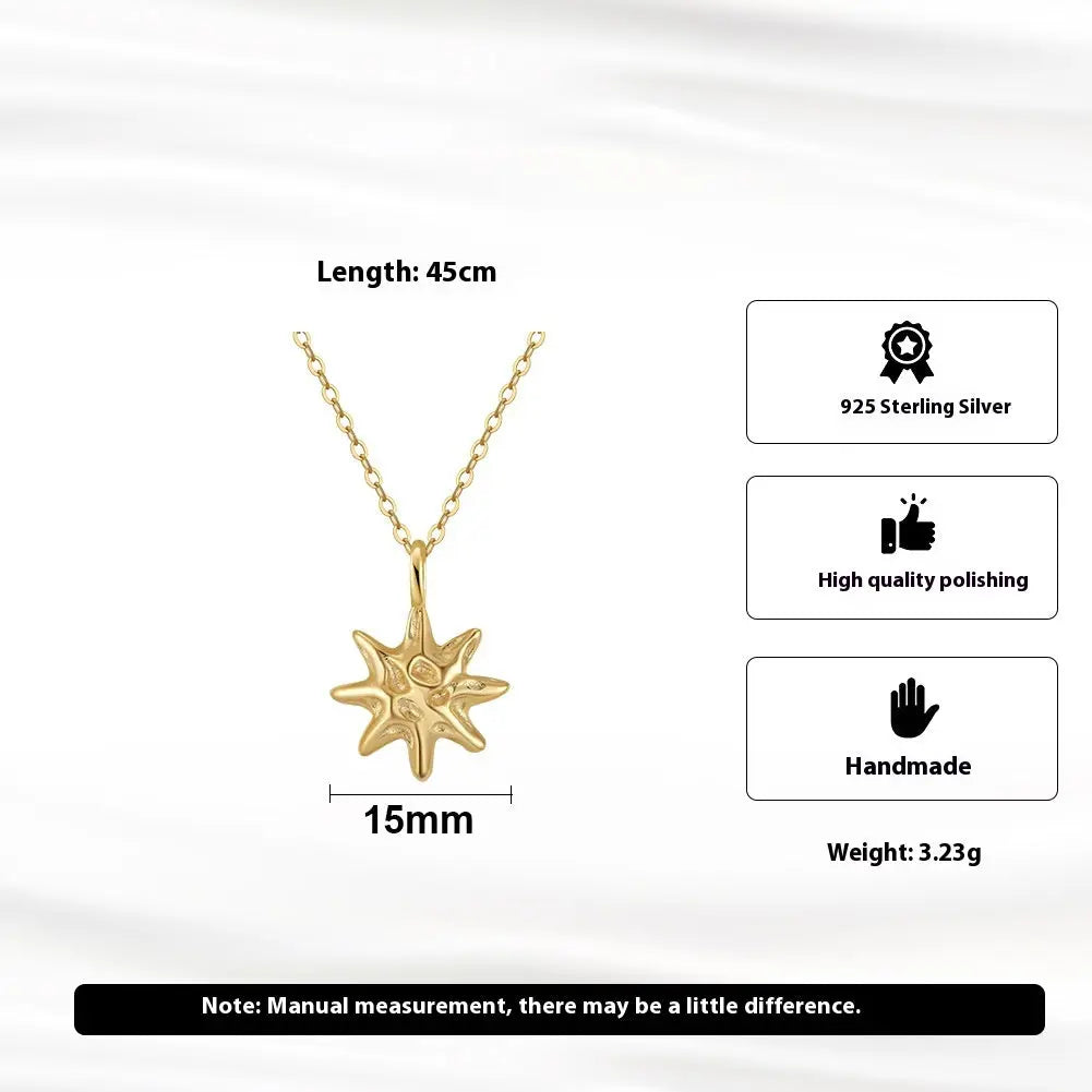 S925 Sterling Silver Hammered Star Pendant Necklace 14K Gold Plated Chain gomuto.com