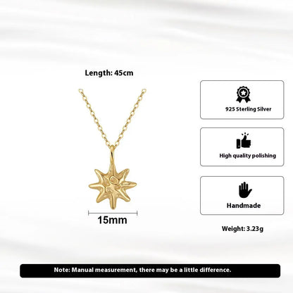 S925 Sterling Silver Hammered Star Pendant Necklace 14K Gold Plated Chain gomuto.com