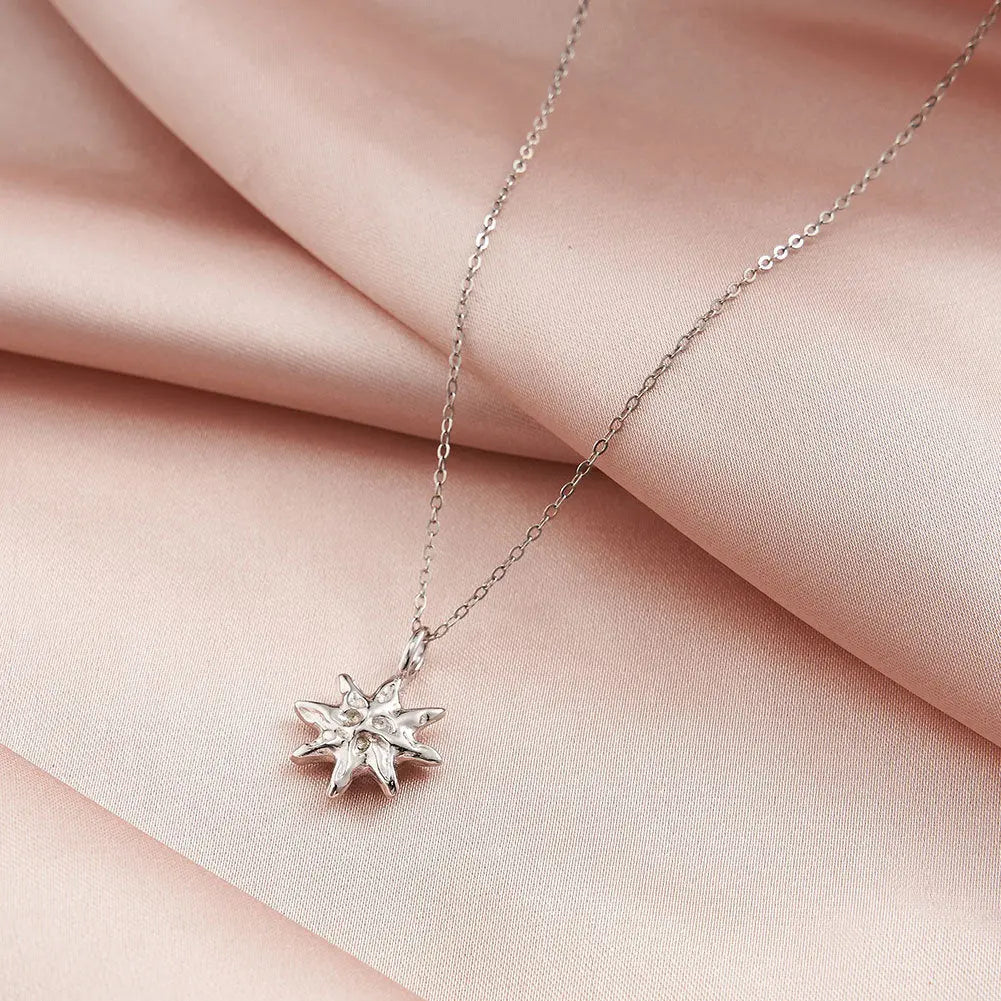 S925 Sterling Silver Hammered Star Pendant Necklace 14K Gold Plated Chain gomuto.com