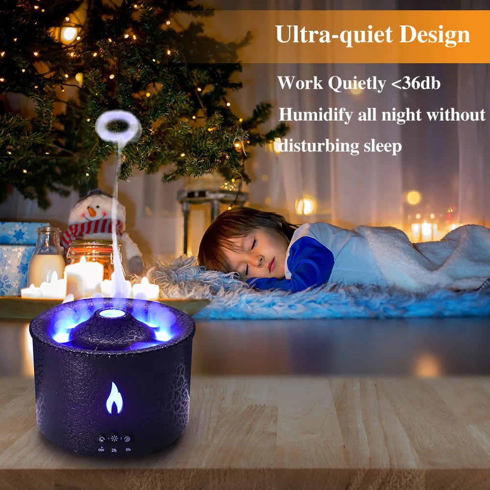 Volcanic Flame Aroma Diffuser and Humidifier - 180ml, Remote Control, Essential Oils Compatible, Perfect for Bedroom and Home