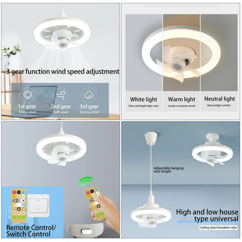 360° Swing Head Ceiling Fan Light with Remote Control - Adjustable LED Chandelier, E27, for Living Room (85V-265V)