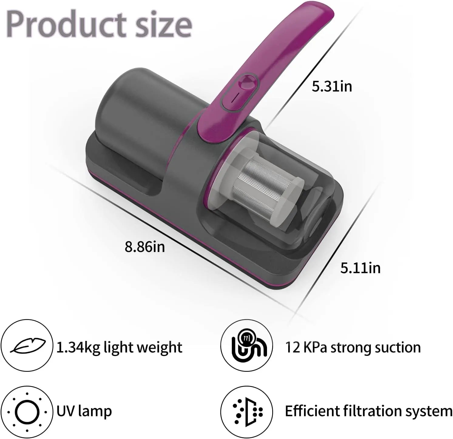 Powerful Cordless UV Vacuum - Handheld Deep Cleaning Mattress Vacuum with UV Lamp, Ideal for Bedding, Sofas, and Carpets