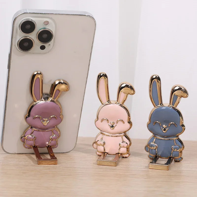 Cartoon Rabbit Phone Case Bracket - Electroplated, Foldable, Ultra-Thin Mobile and Tablet Stand