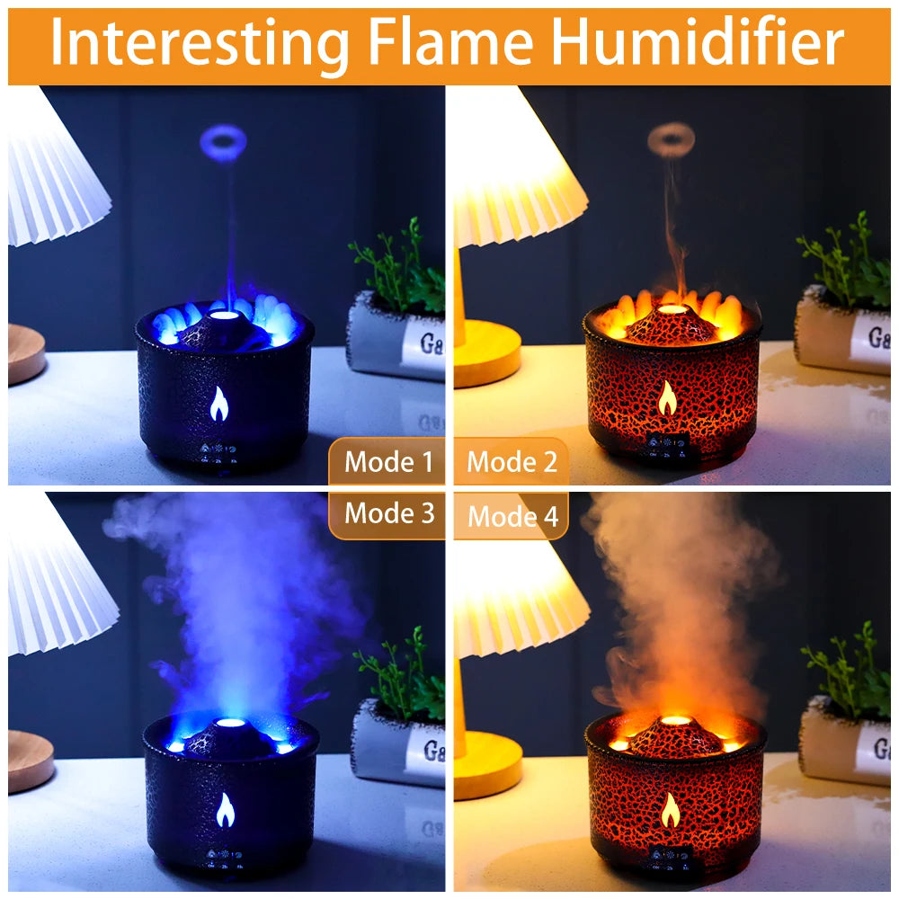 Volcanic Flame Aroma Diffuser and Humidifier - 180ml, Remote Control, Essential Oils Compatible, Perfect for Bedroom and Home