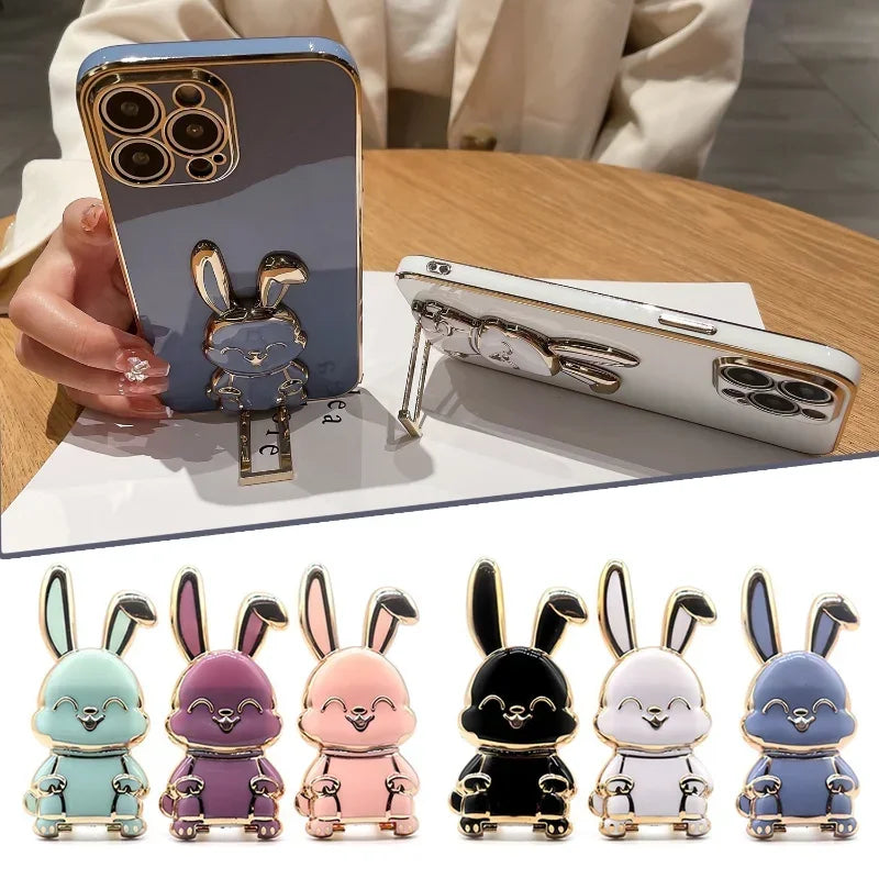 Cartoon Rabbit Phone Case Bracket - Electroplated, Foldable, Ultra-Thin Mobile and Tablet Stand