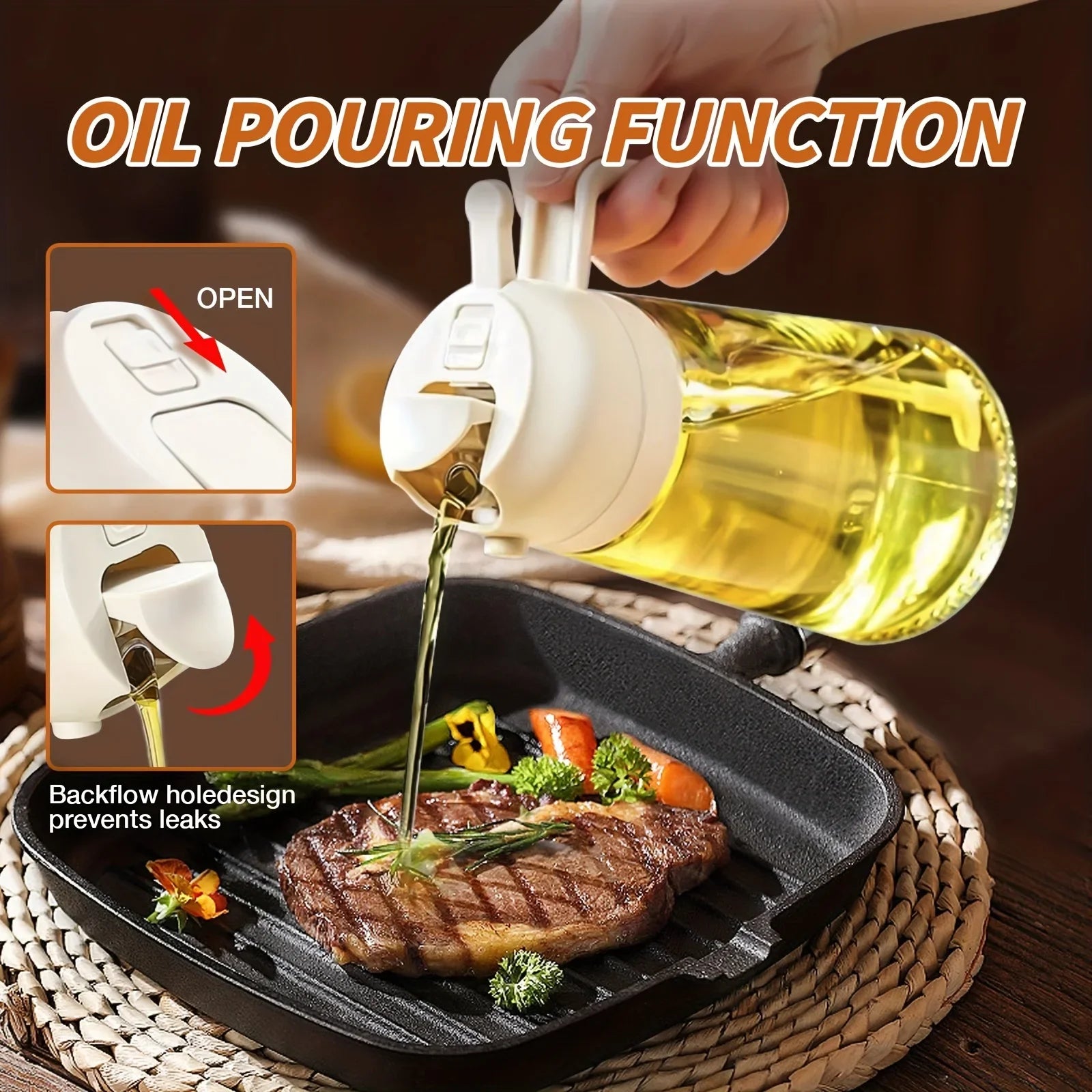 Dual-Purpose Glass Oil Spray Bottle - Leak-Proof Oil Dispenser for Pouring and Spraying - Ideal for Olive Oil, Vinegar, Soy Sauce