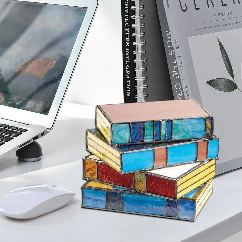 Creative Folding Book Night Light - Colorful Table Ornament Lamp, Stained Stacked Books Design