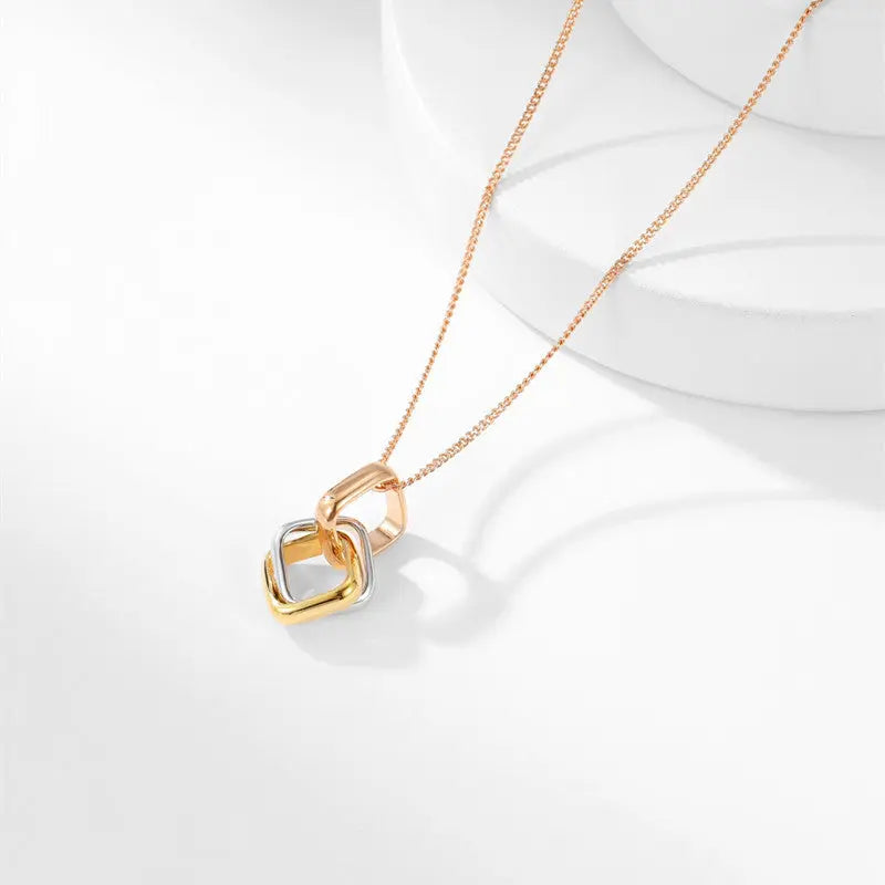 Square Three-color Ring Necklace Interlocking Clavicle Chain gomuto.com