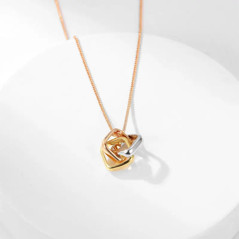 Square Three-color Ring Necklace Interlocking Clavicle Chain gomuto.com