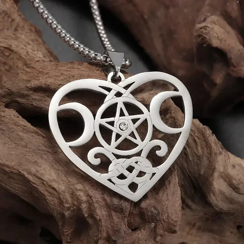 Stainless Steel Triple Moon Five-pointed Star Pendant Ornaments Necklace Gomuto