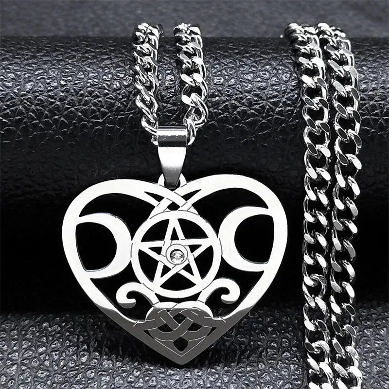 Stainless Steel Triple Moon Five-pointed Star Pendant Ornaments Necklace Gomuto