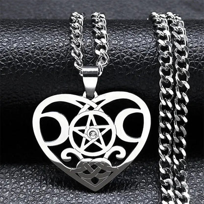 Stainless Steel Triple Moon Five-pointed Star Pendant Ornaments Necklace Gomuto