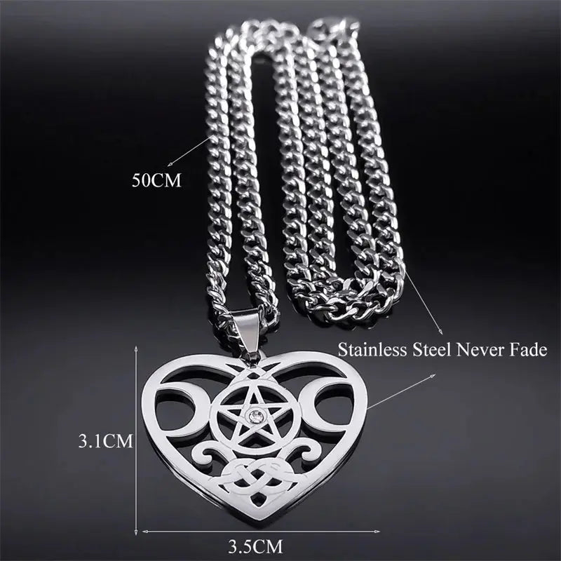 Stainless Steel Triple Moon Five-pointed Star Pendant Ornaments Necklace Gomuto