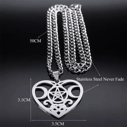 Stainless Steel Triple Moon Five-pointed Star Pendant Ornaments Necklace Gomuto
