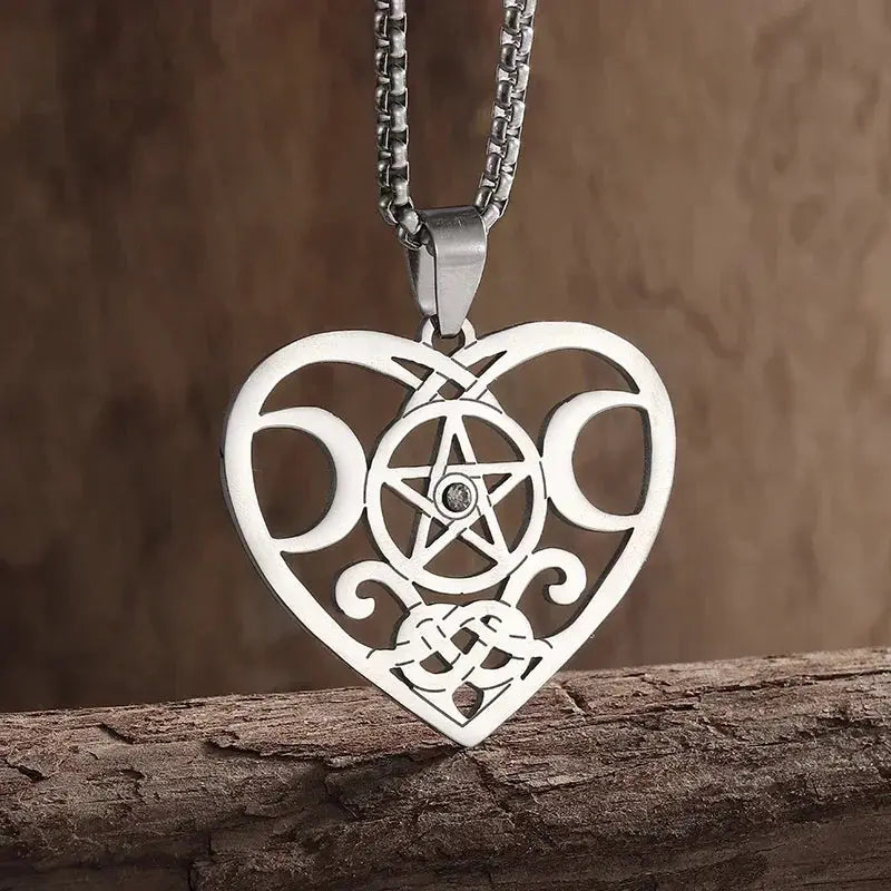 Stainless Steel Triple Moon Five-pointed Star Pendant Ornaments Necklace Gomuto