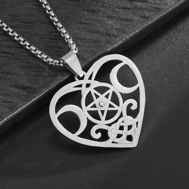 Stainless Steel Triple Moon Five-pointed Star Pendant Ornaments Necklace Gomuto