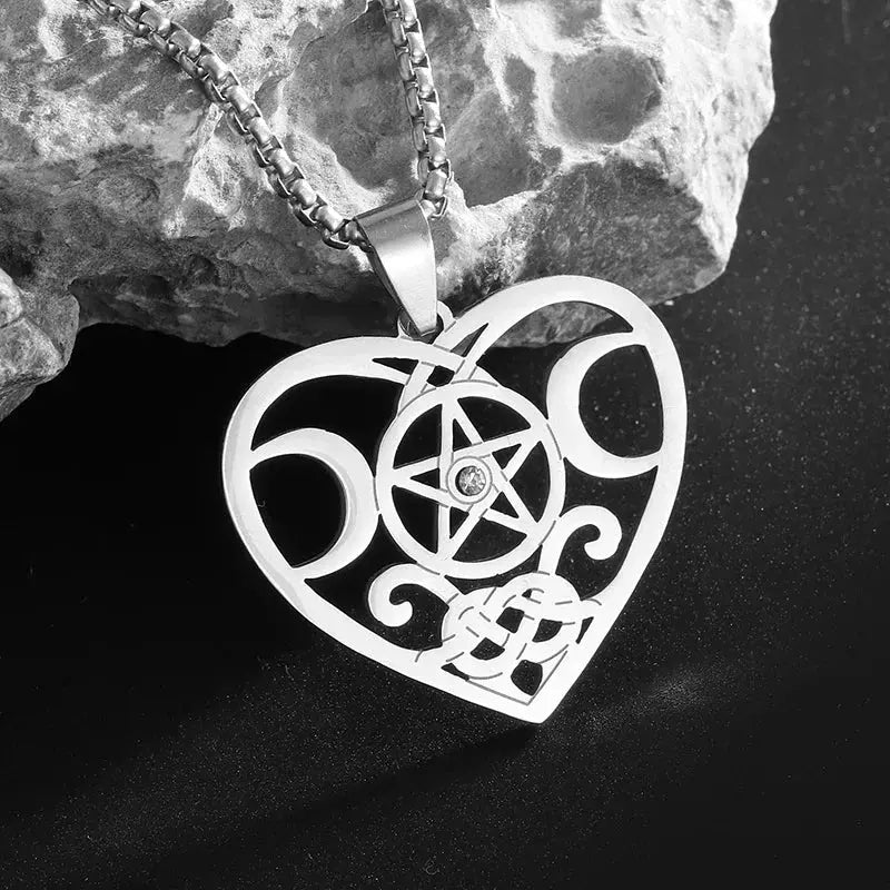 Stainless Steel Triple Moon Five-pointed Star Pendant Ornaments Necklace Gomuto