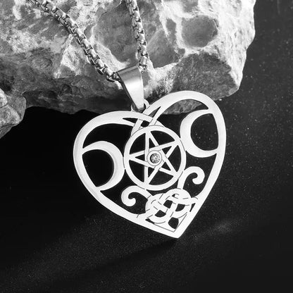Stainless Steel Triple Moon Five-pointed Star Pendant Ornaments Necklace Gomuto