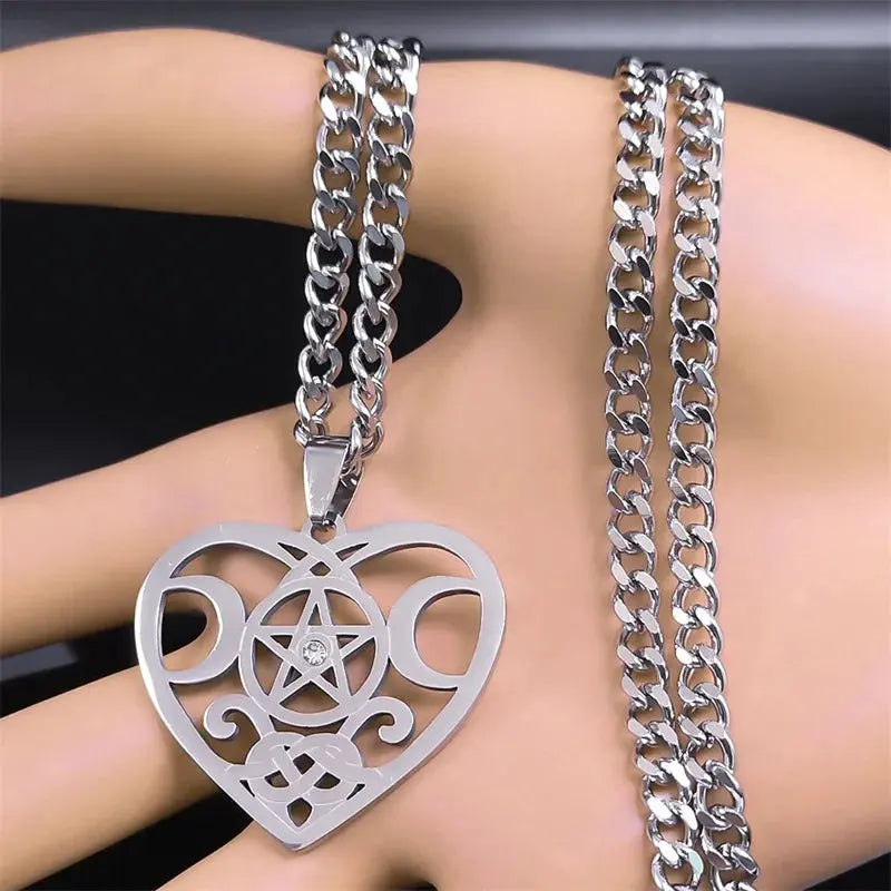 Stainless Steel Triple Moon Five-pointed Star Pendant Ornaments Necklace Gomuto