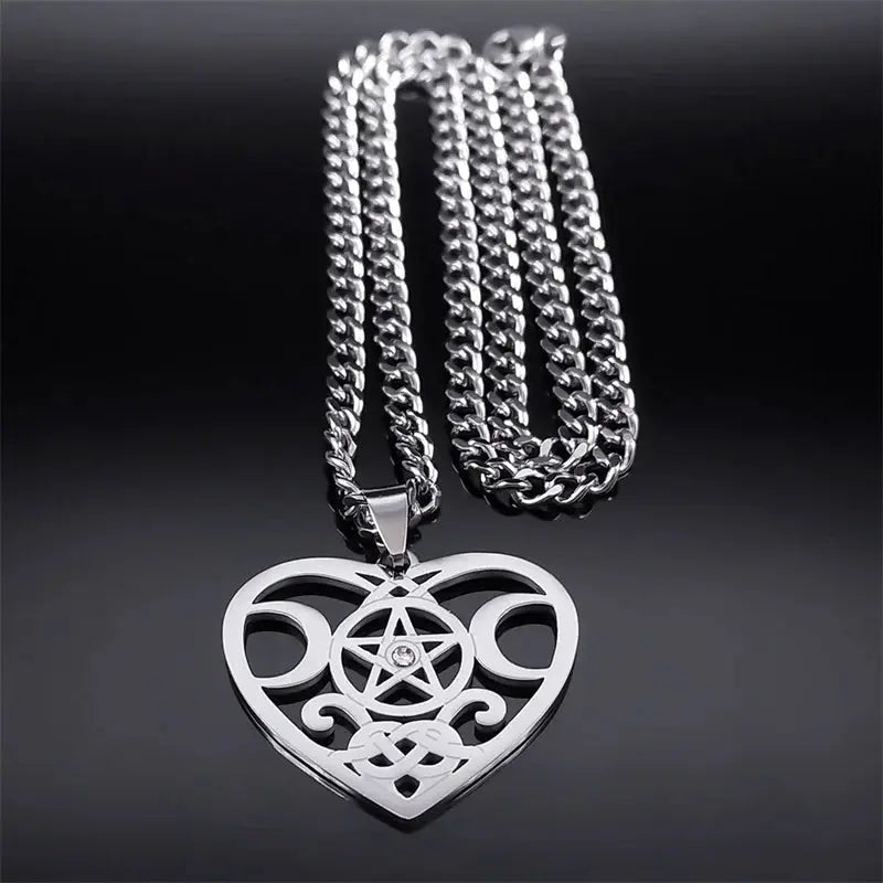 Stainless Steel Triple Moon Five-pointed Star Pendant Ornaments Necklace Gomuto