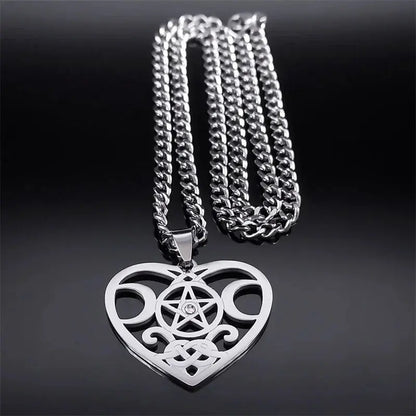 Stainless Steel Triple Moon Five-pointed Star Pendant Ornaments Necklace Gomuto