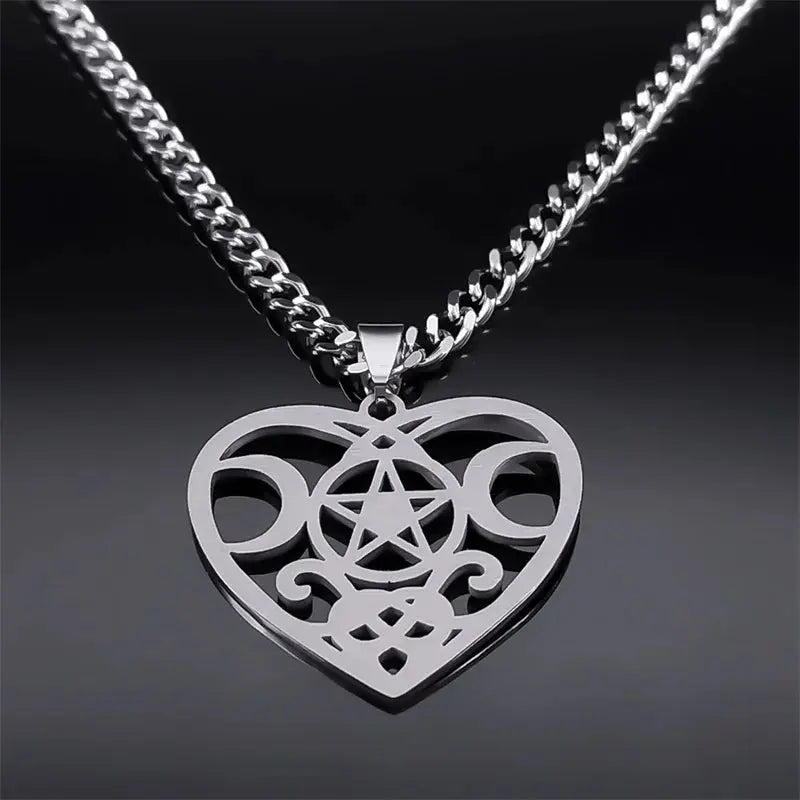 Stainless Steel Triple Moon Five-pointed Star Pendant Ornaments Necklace Gomuto