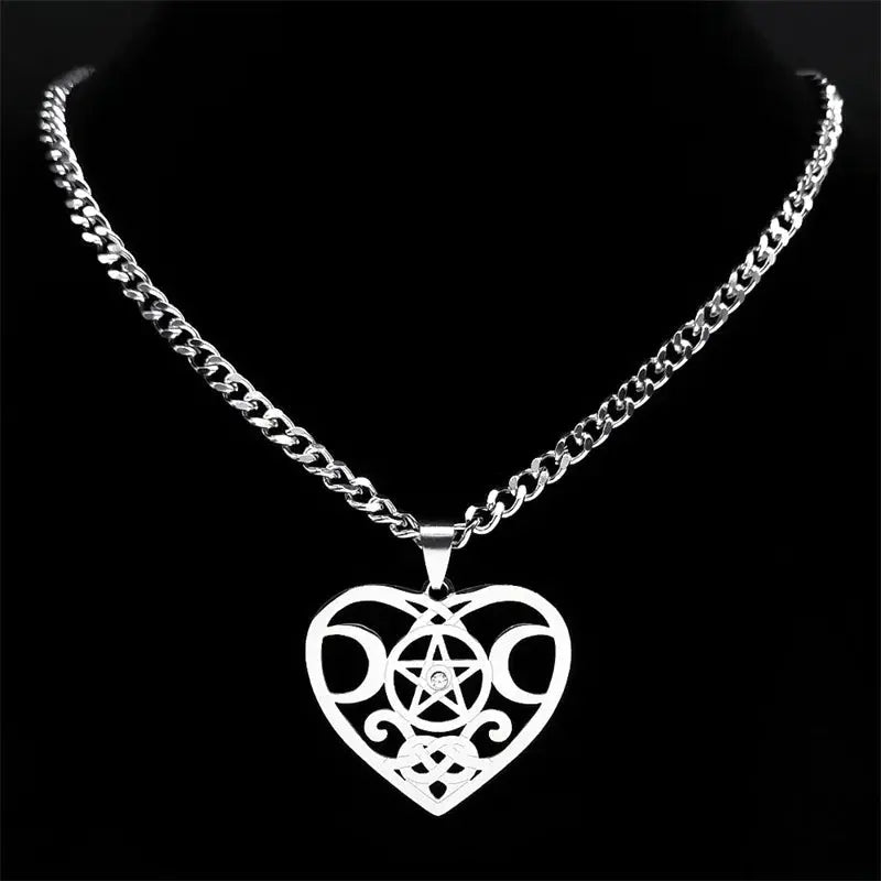 Stainless Steel Triple Moon Five-pointed Star Pendant Ornaments Necklace Gomuto