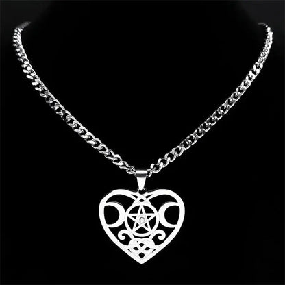 Stainless Steel Triple Moon Five-pointed Star Pendant Ornaments Necklace Gomuto