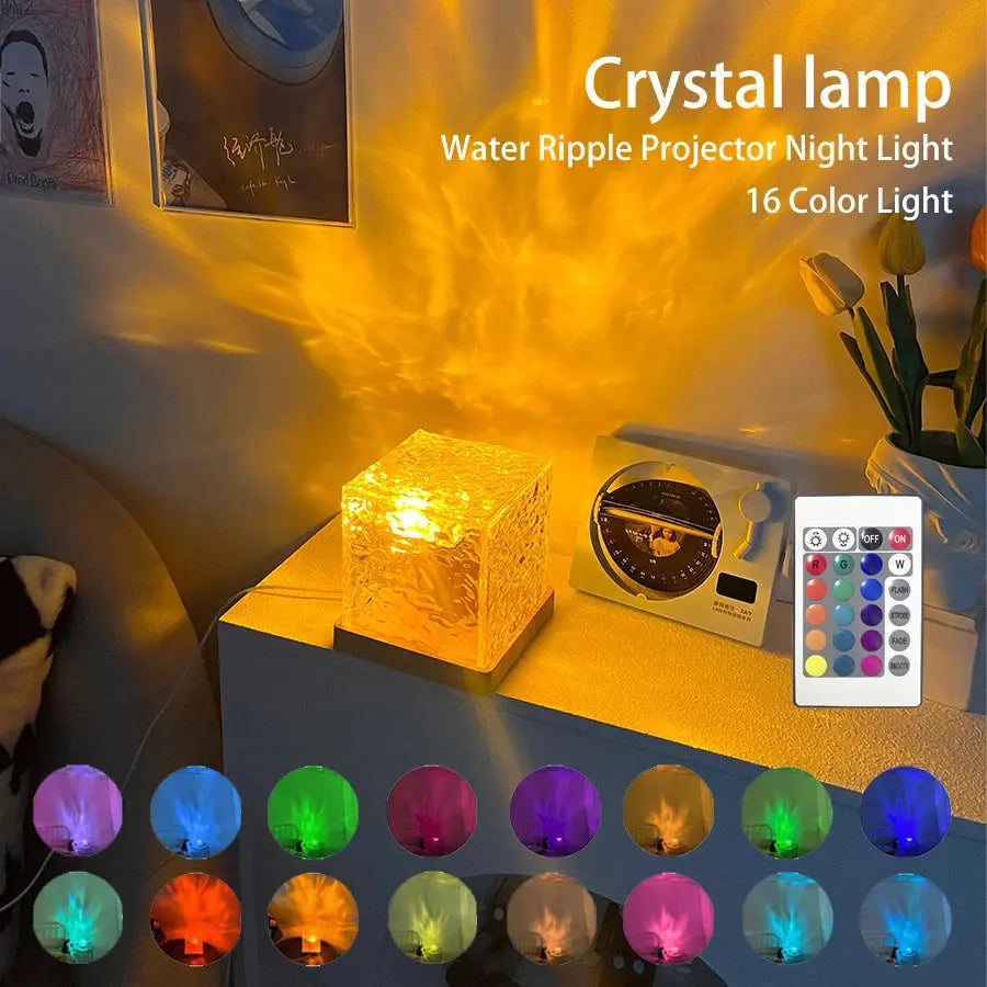 Stress Relief Lamp - Qrismora Northern Lights & Water Ripple Projector - 16-Color Ceiling Ambiance with Ocean Wave & Sunset Light Effects, Remote Controlled | Ideal for Home Decor, Relaxation & Gifts Gomuto