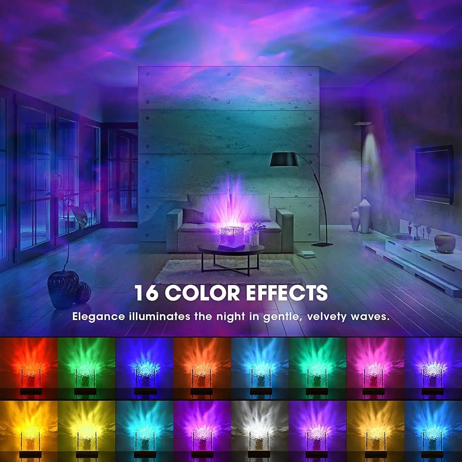 Stress Relief Lamp - Qrismora Northern Lights & Water Ripple Projector - 16-Color Ceiling Ambiance with Ocean Wave & Sunset Light Effects, Remote Controlled | Ideal for Home Decor, Relaxation & Gifts Gomuto