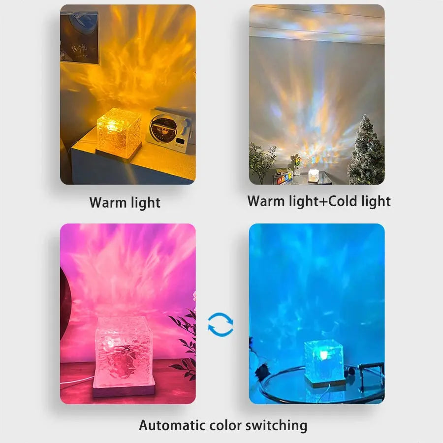 Stress Relief Lamp - Qrismora Northern Lights & Water Ripple Projector - 16-Color Ceiling Ambiance with Ocean Wave & Sunset Light Effects, Remote Controlled | Ideal for Home Decor, Relaxation & Gifts Gomuto